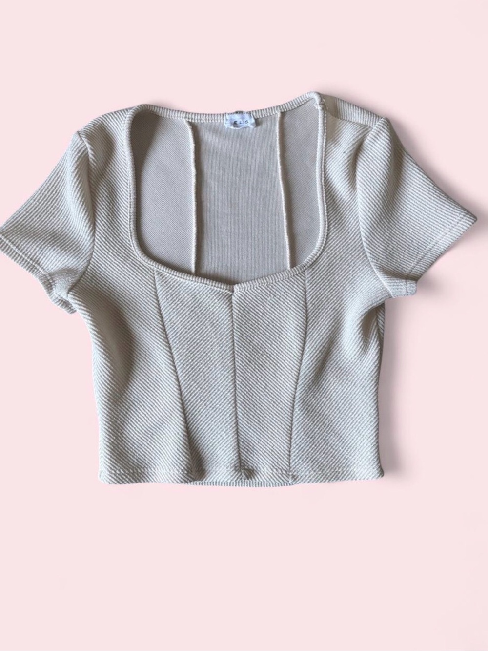 Le Lis Cream Ribbed Square-Neck Crop Top